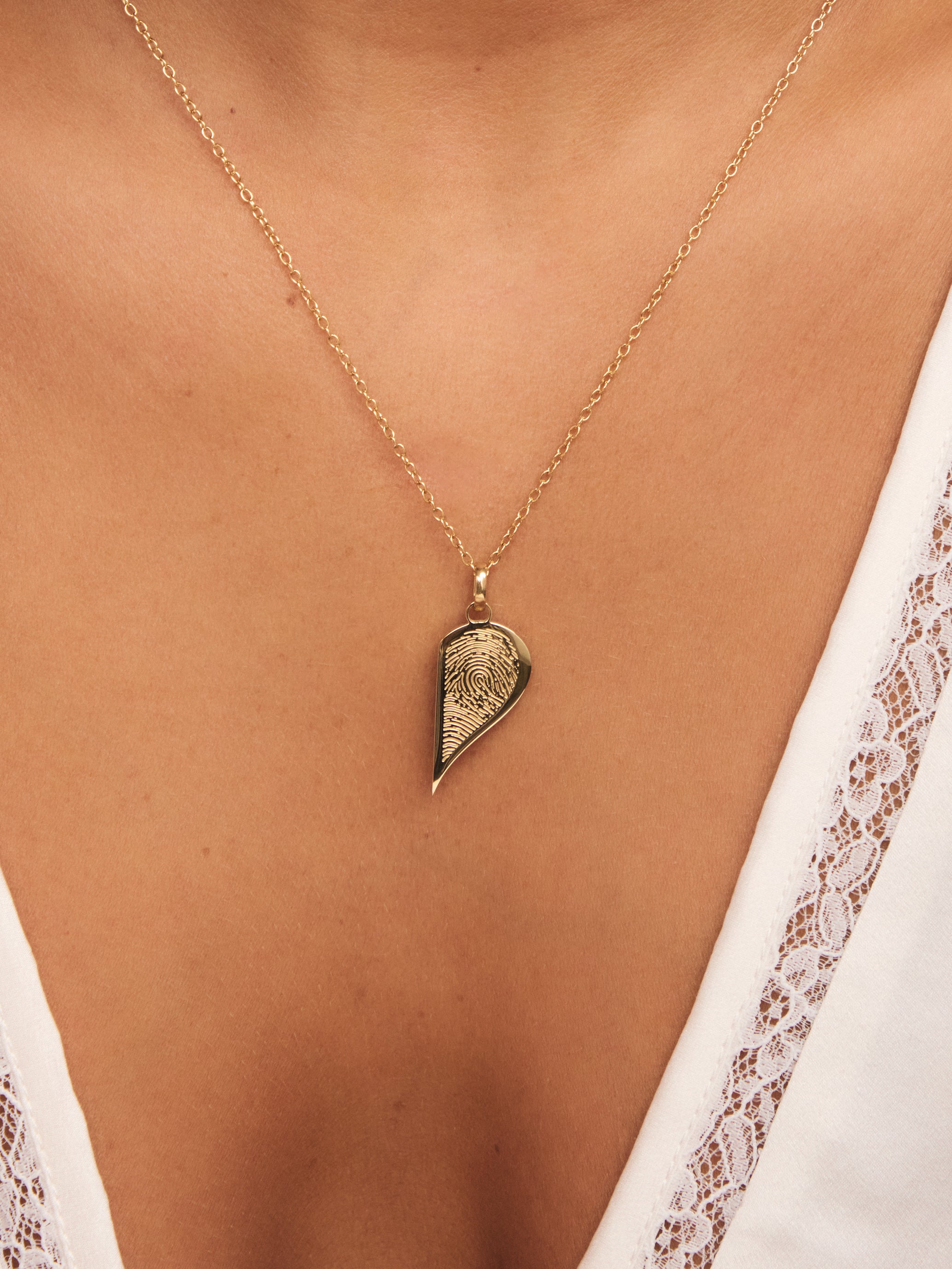 Fingerprint Split Heart Necklaces