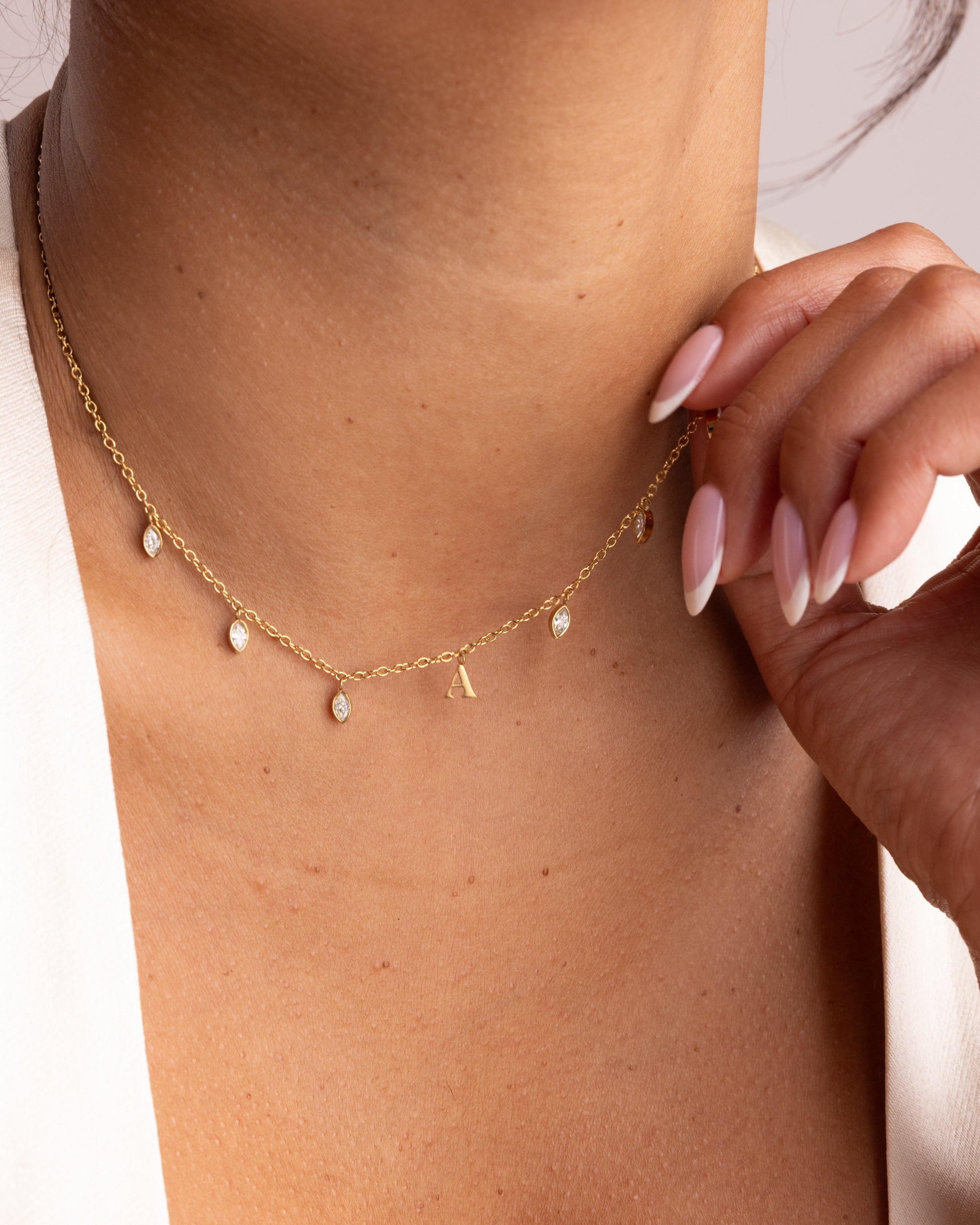 Initial Drop Necklace (Marquise Cut)