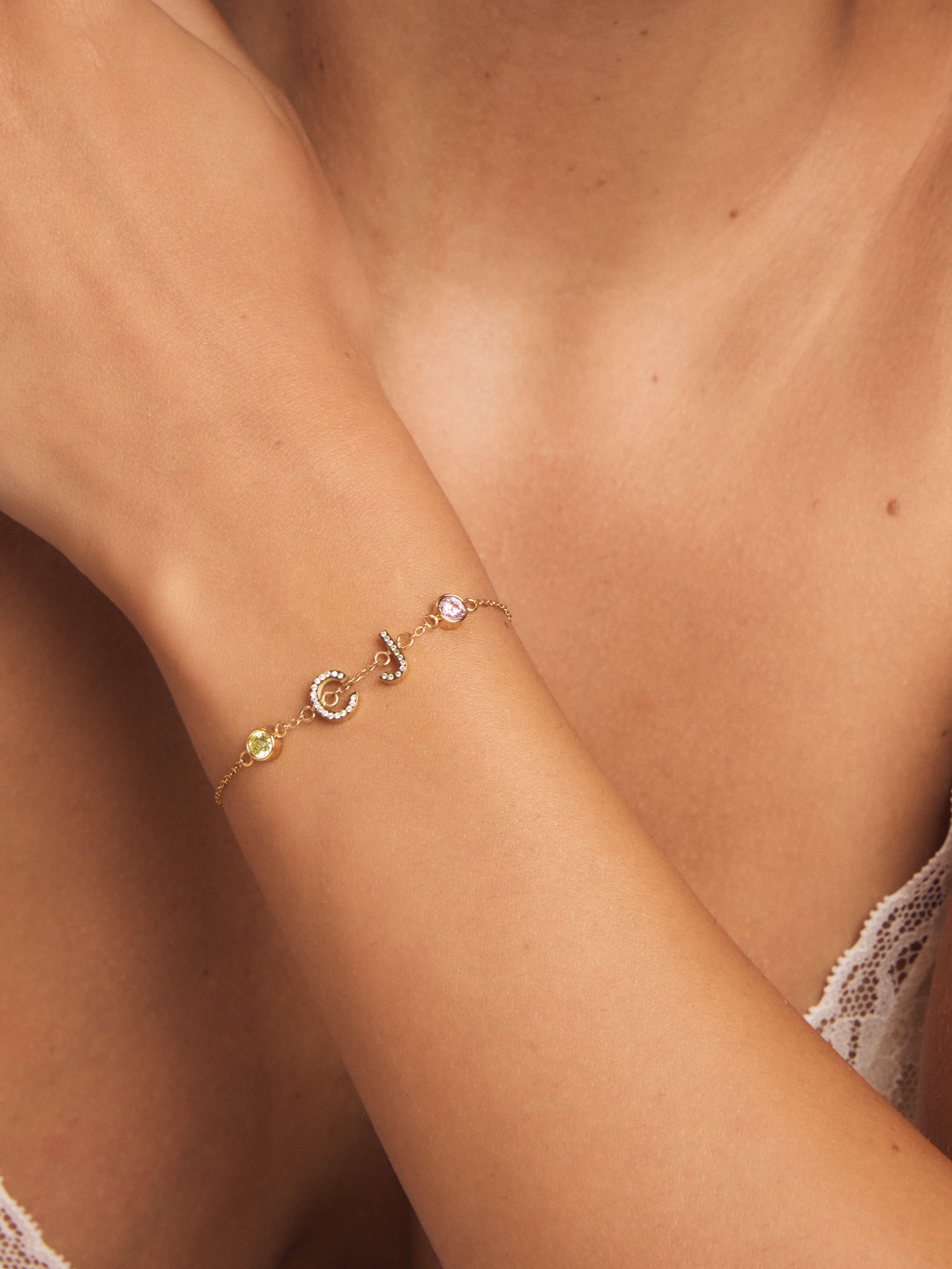 Amalia Birthstone Initial Bracelet