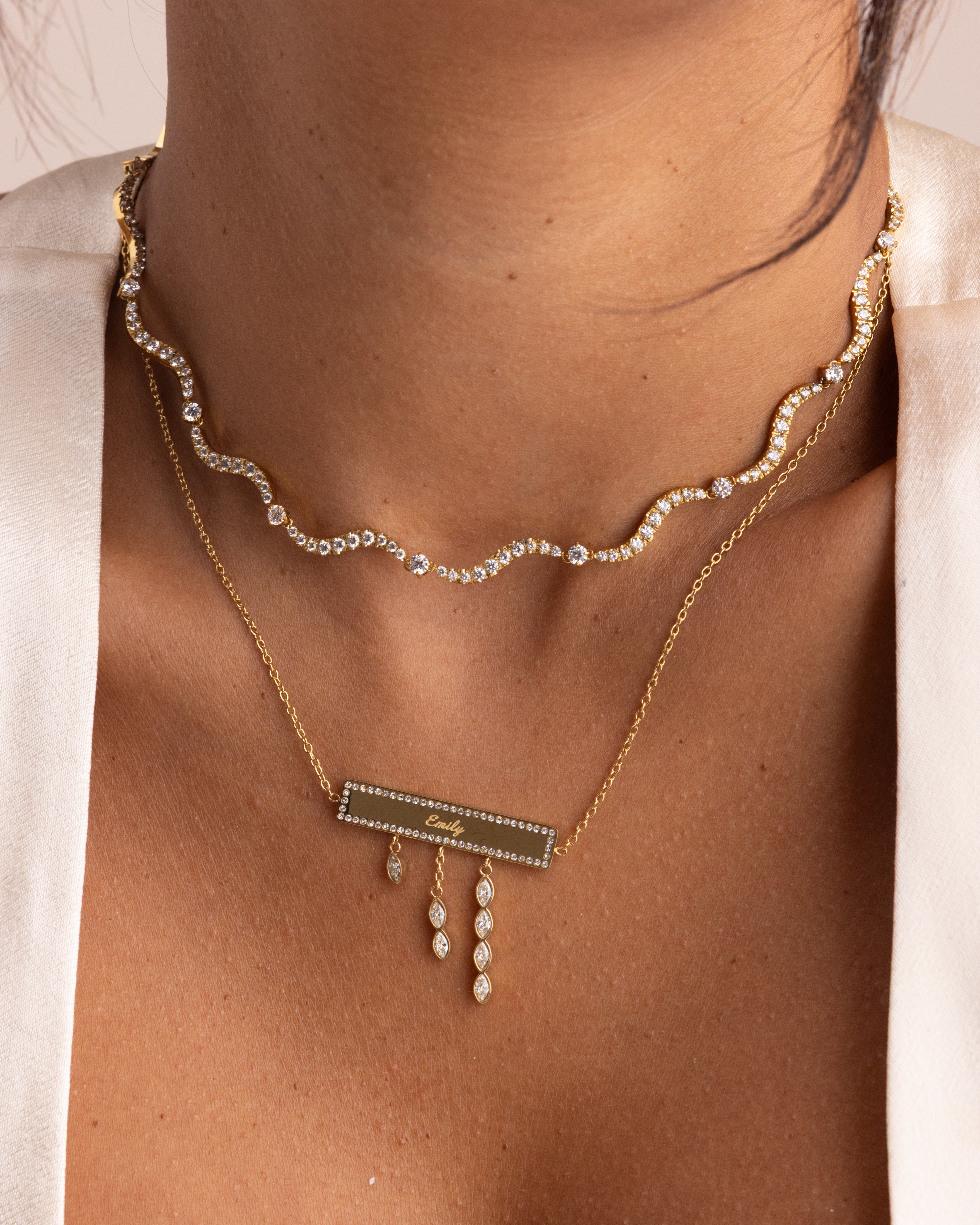 Pavé Name Plate Drop Necklace