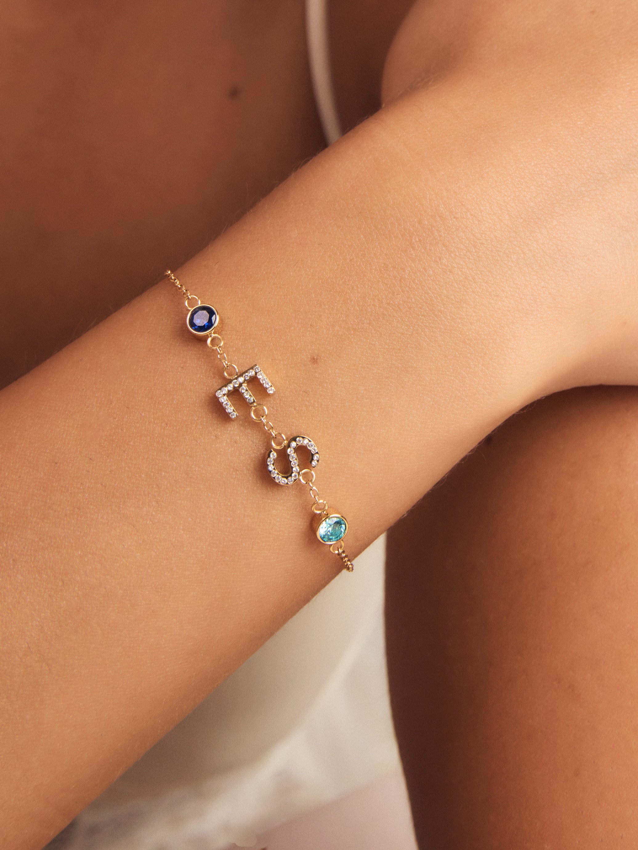 Amalia Birthstone Initial Bracelet
