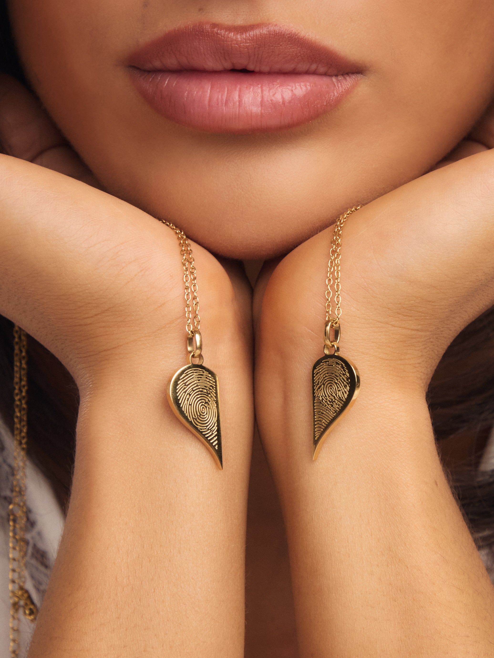Fingerprint Split Heart Necklaces