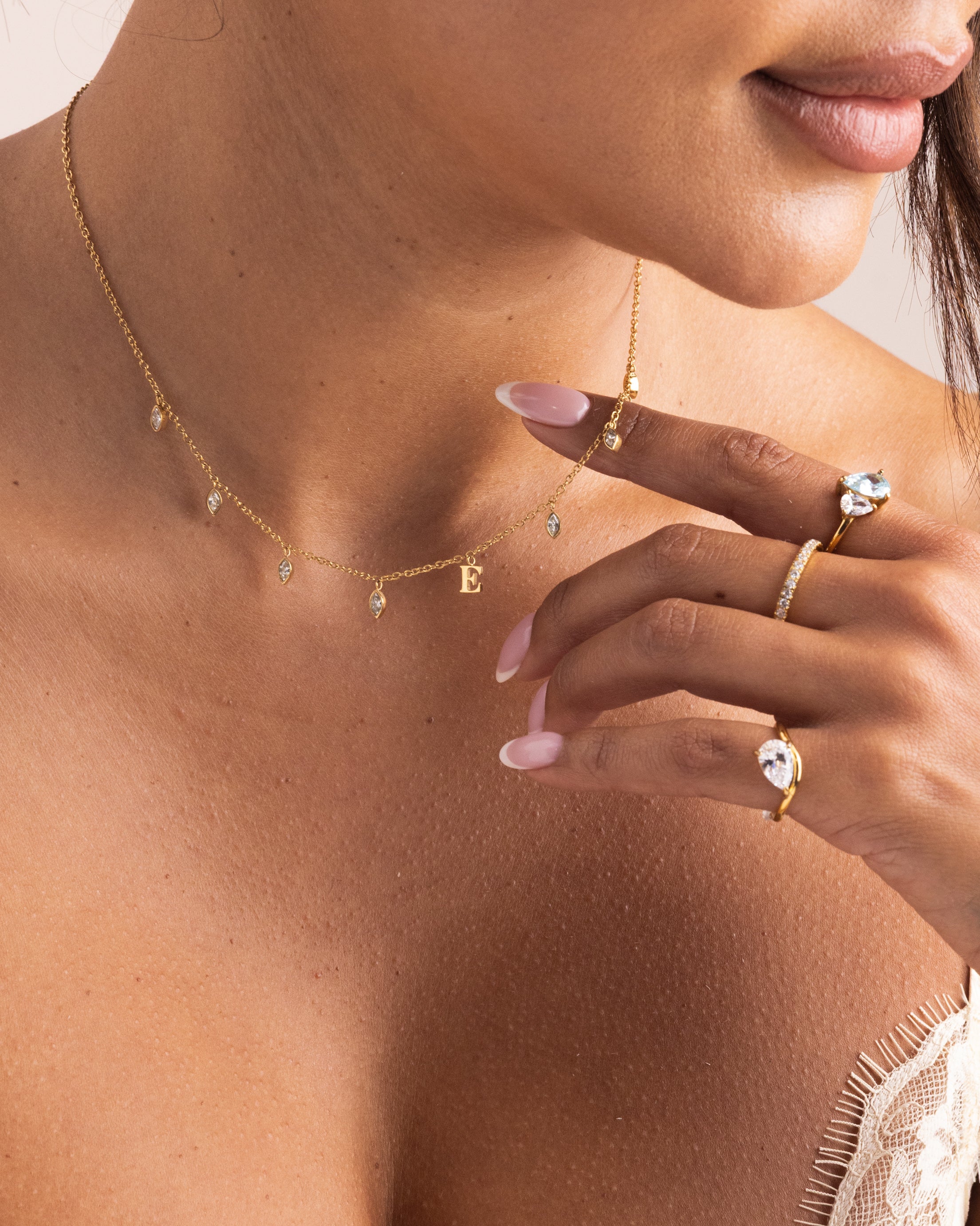 Initial Drop Necklace (Marquise Cut)